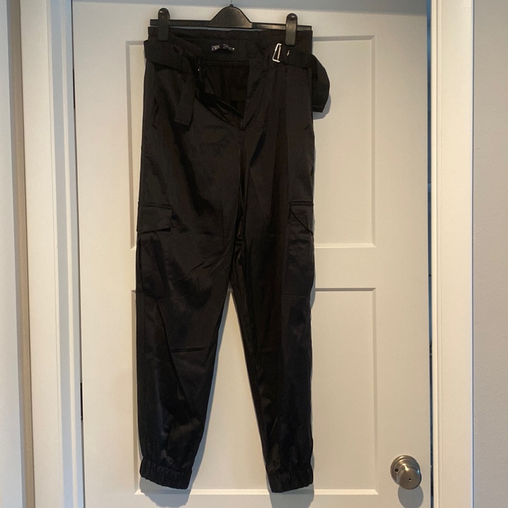 Zara Black Cargo Joggers with Belt